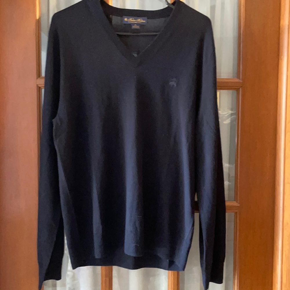 Navy Blue Merino Wool V-neck Sweater - Medium